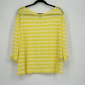 Lauren By Ralph Lauren Linen Yellow Striped Lightweight Sweater M
